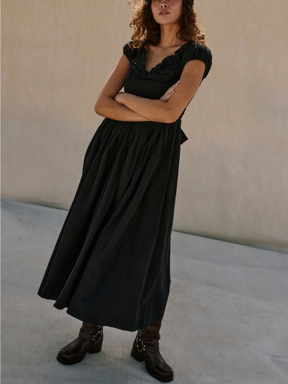Free People Black Puff Sleeve Maxi Dress